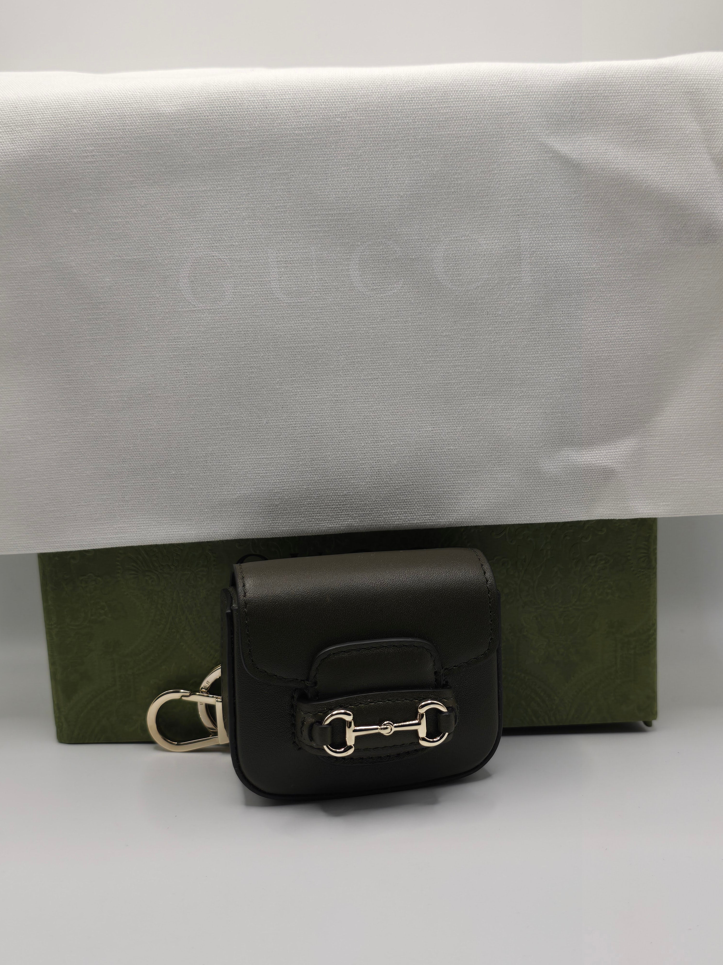 New Gucci Olive Green Leather Horsebit bag charm airpods case