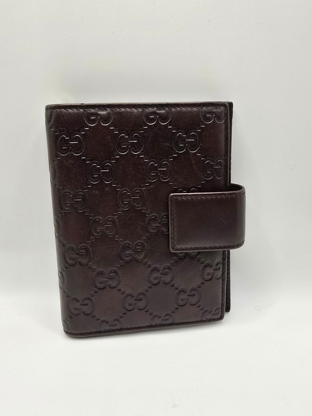 Gucci Chocolate Brown Leather GG Guccissima agenda notebook