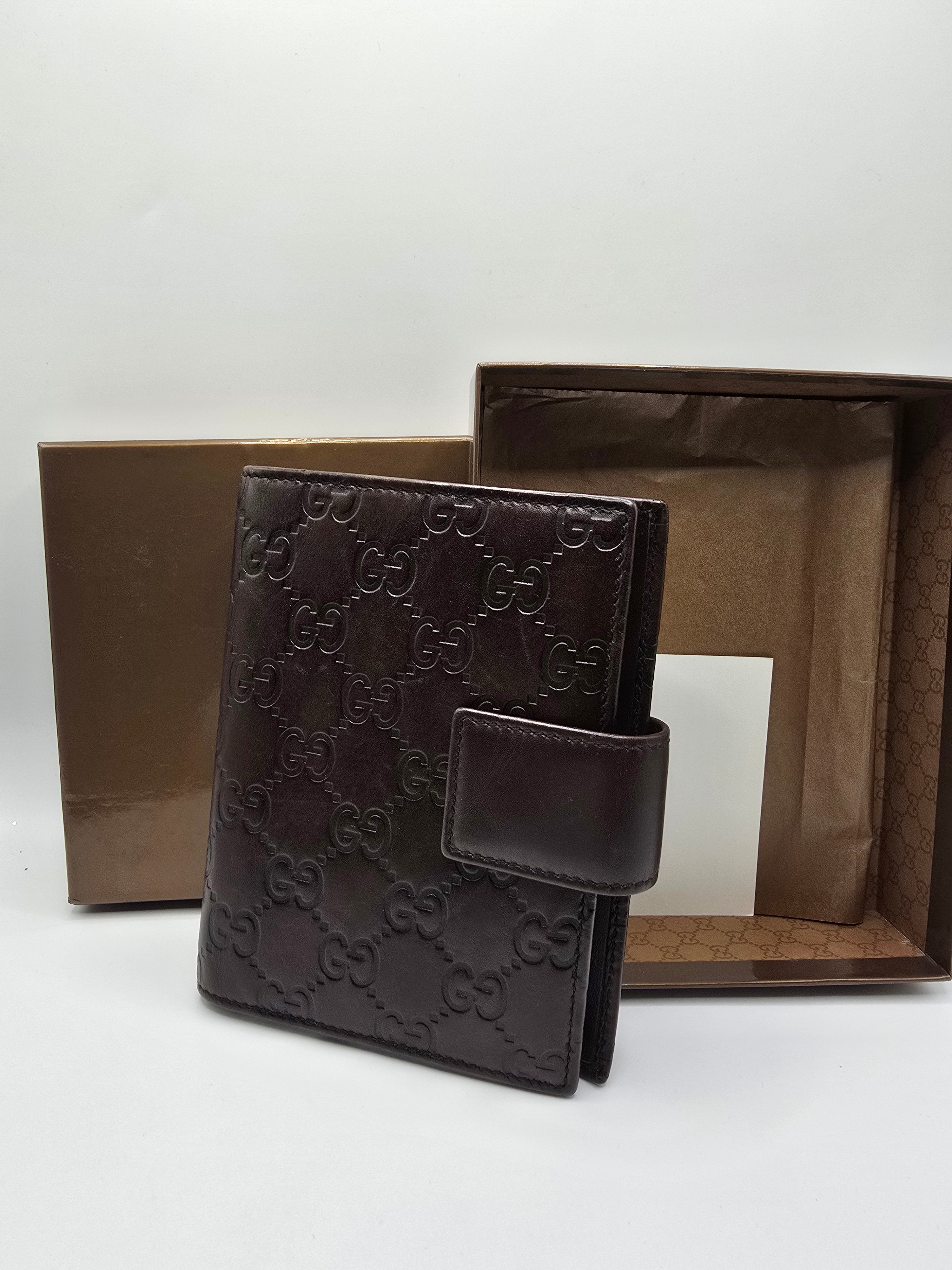 Gucci Chocolate Brown Leather GG Guccissima agenda notebook
