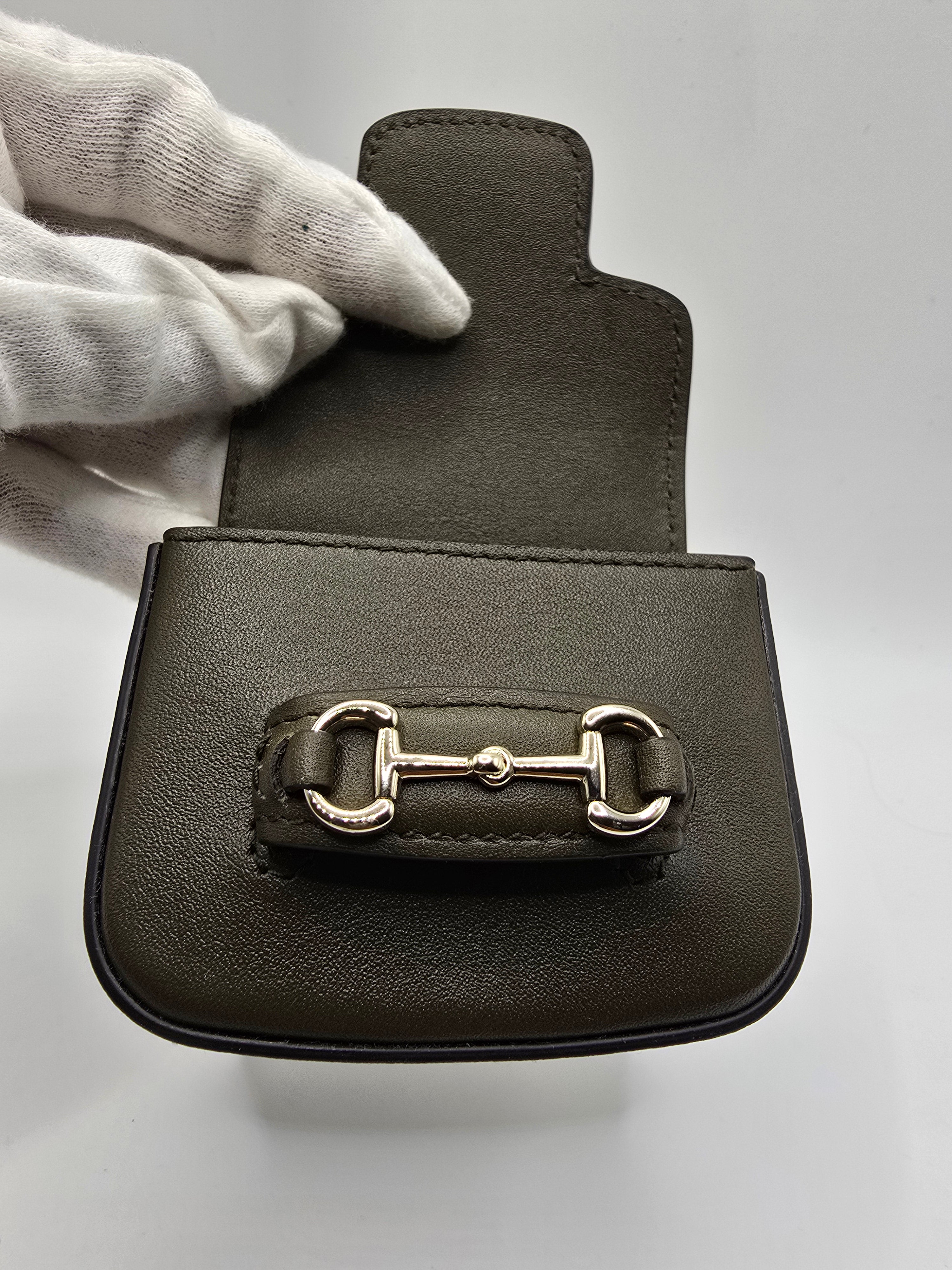 New Gucci Olive Green Leather Horsebit bag charm airpods case