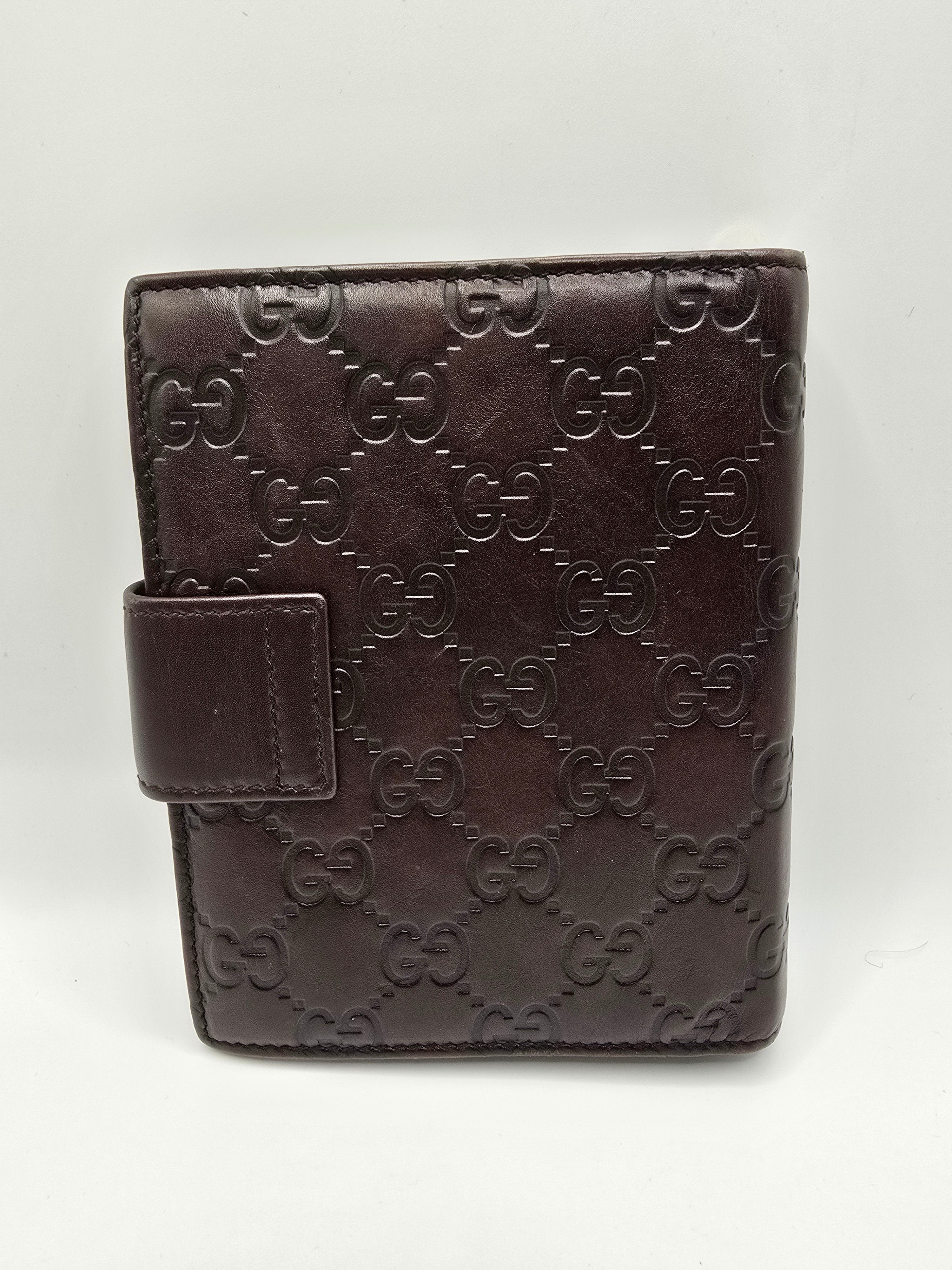 Gucci Chocolate Brown Leather GG Guccissima agenda notebook