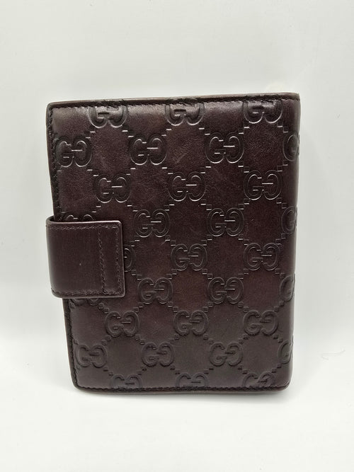 Gucci Chocolate Brown Leather GG Guccissima agenda notebook
